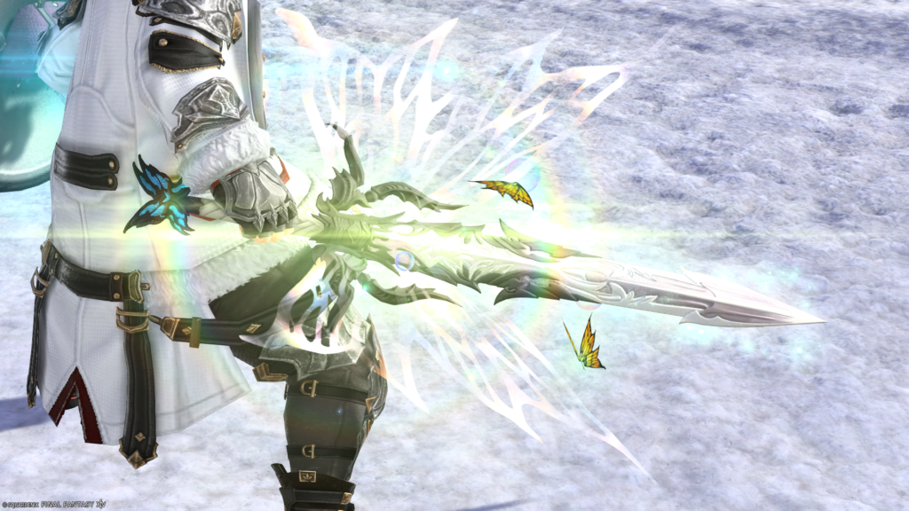 FF14　ミラプリ　光る武器　蛮神ティターニア武器　ナイト　剣　盾　フェアリーキングソード　フェアリーキングラウンドシールド　見た目　発光エフェクト
