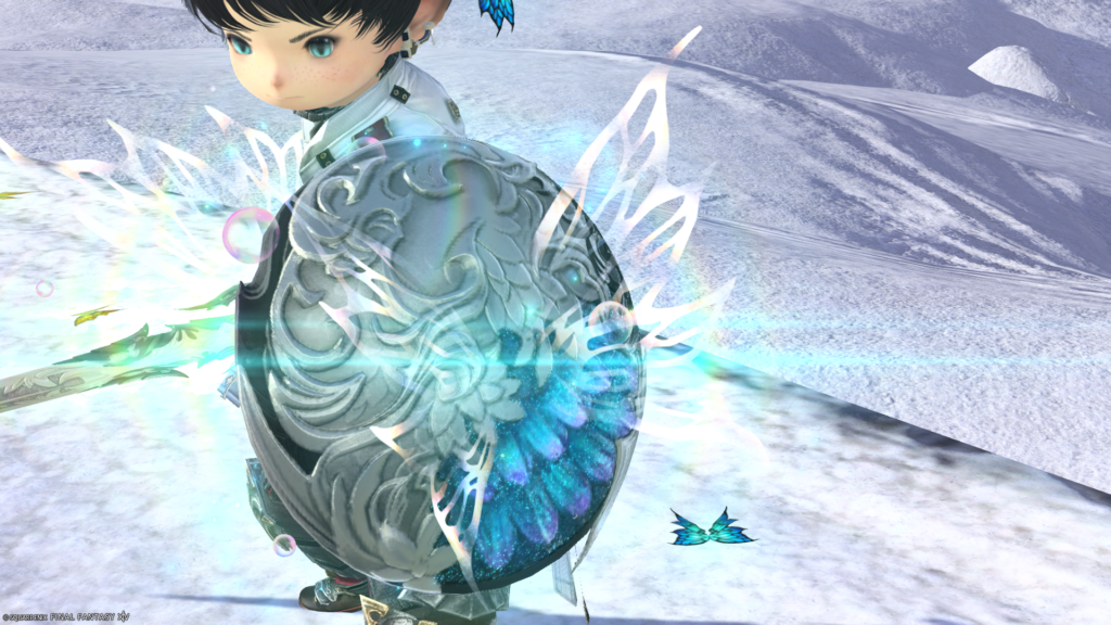 FF14　ミラプリ　光る武器　蛮神ティターニア武器　ナイト　剣　盾　フェアリーキングソード　フェアリーキングラウンドシールド　見た目　発光エフェクト
