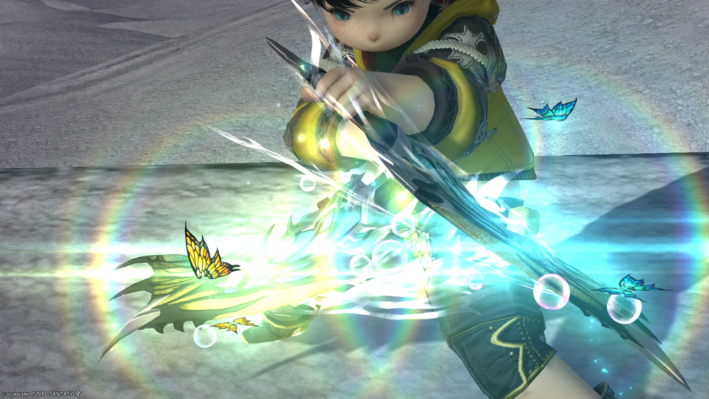 FF14 ミラプリ 光る武器 蛮神ティターニア武器 忍者 ナイフ フェアリーキングクリーバー 見た目 発光エフェクト