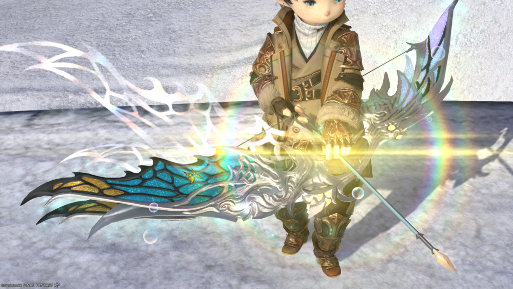 FF14　ミラプリ　光る武器　蛮神ティターニア武器　吟遊詩人　弓　フェアリーキングロングボウ　見た目　発光エフェクト