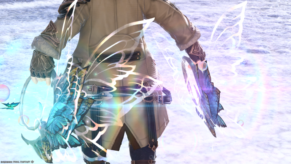 FF14 ミラプリ 光る武器 蛮神ティターニア武器 踊り子 投擲武器 フェアリーキングハンドゴンネ 見た目 発光エフェクト