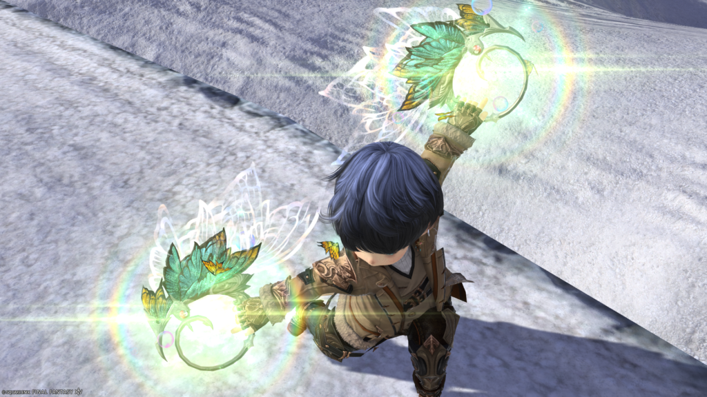 FF14 ミラプリ 光る武器 蛮神ティターニア武器 踊り子 投擲武器 フェアリーキングハンドゴンネ 見た目 発光エフェクト