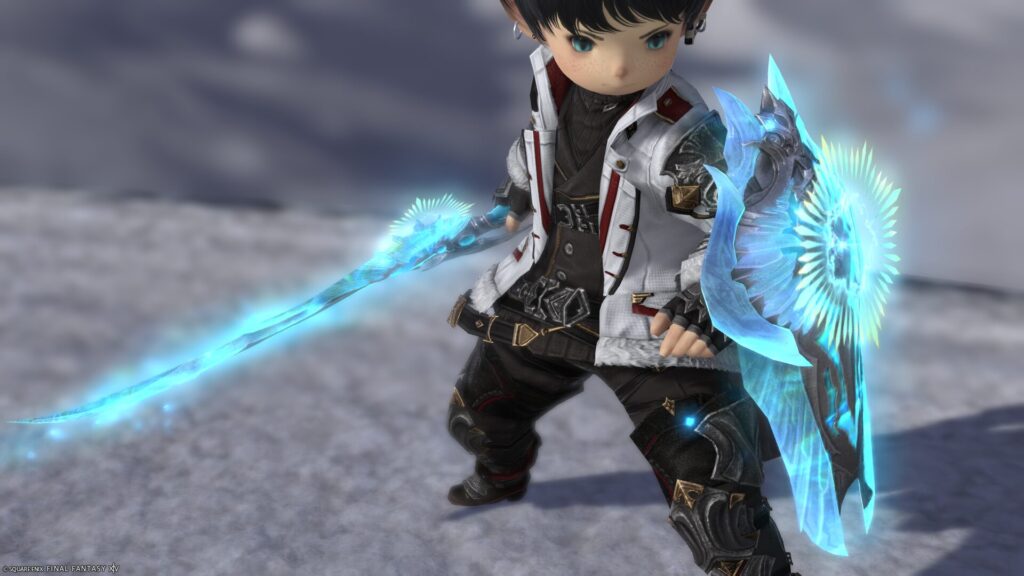 FF14 ミラプリ 光る武器 蛮神ハイデリン武器 ナイト 剣 盾 サンクティファイライト・バスタードソード/サンクティファイライト・シールド 見た目 発光エフェクト