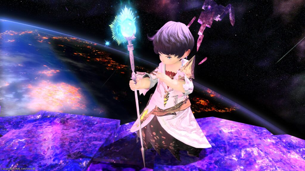 FF14 ミラプリ 光る武器 蛮神ハイデリン武器 白魔導士 杖 サンクティファイライト・ケーン 見た目 発光エフェクト