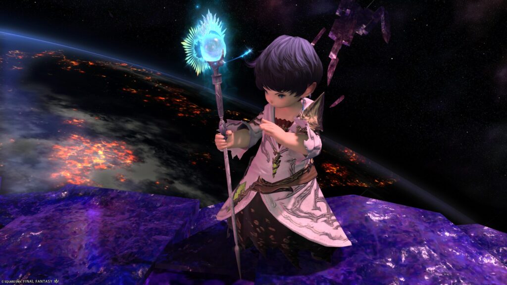 FF14 ミラプリ 光る武器 蛮神ハイデリン武器 白魔導士 杖 サンクティファイライト・ケーン 見た目 発光エフェクト