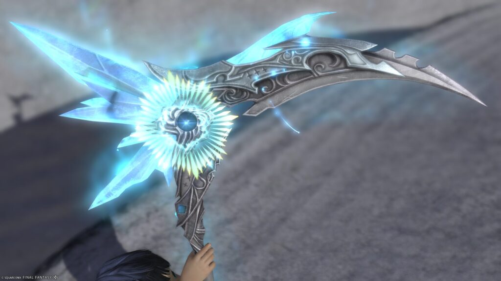 FF14　ミラプリ　光る武器　蛮神ハイデリン武器　リーパー　大鎌　サンクティファイライト・ウォーサイズ　見た目　発光エフェクト
