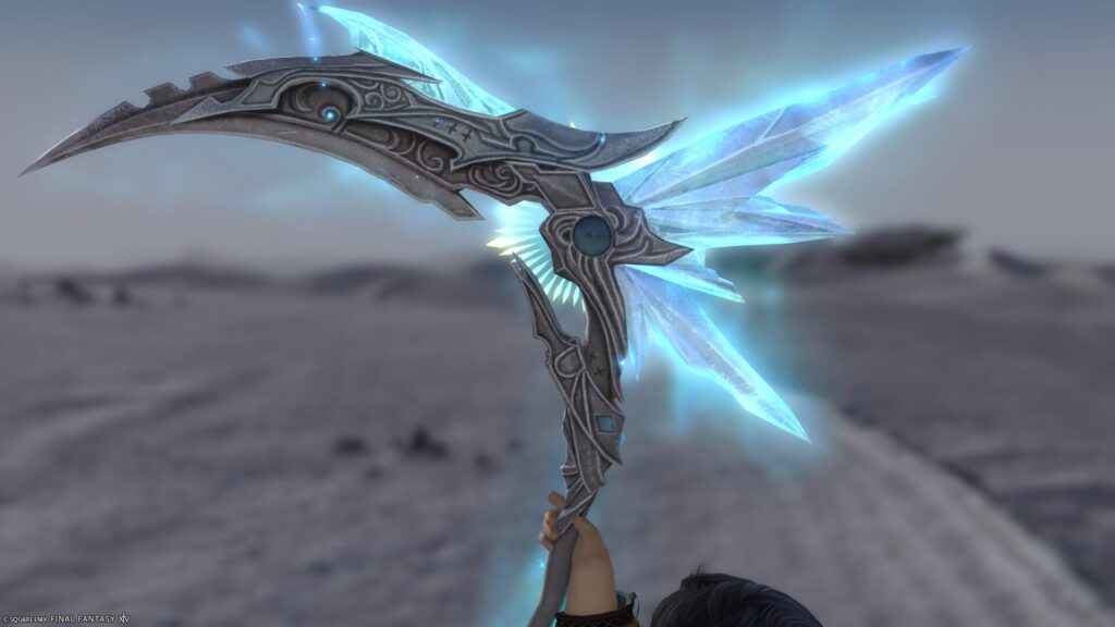 FF14　ミラプリ　光る武器　蛮神ハイデリン武器　リーパー　大鎌　サンクティファイライト・ウォーサイズ　見た目　発光エフェクト
