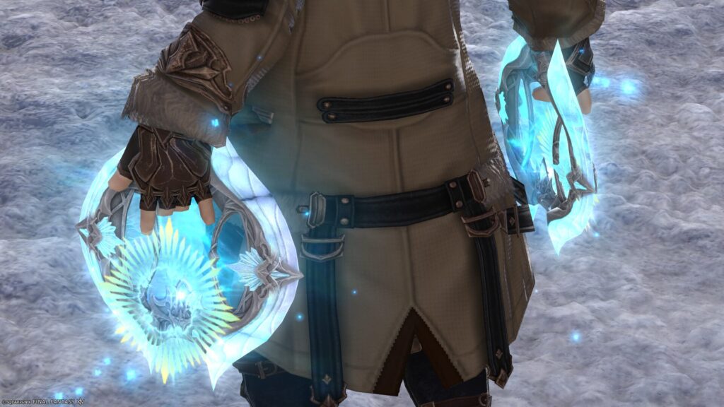 FF14　ミラプリ　光る武器　蛮神ハイデリン武器　踊り子　投擲武器　サンクティファイライト・タスラム　見た目　発光エフェクト