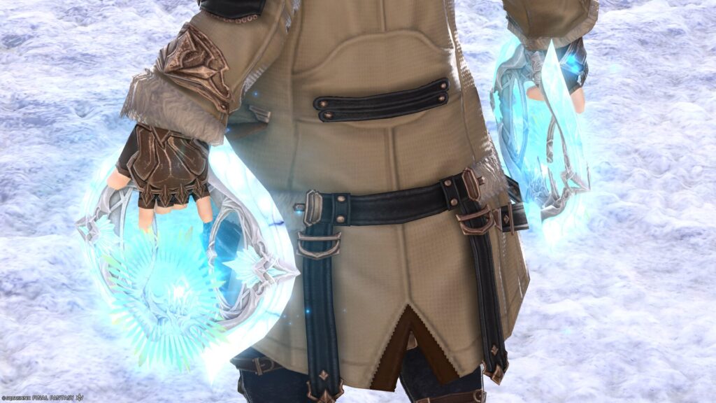 FF14　ミラプリ　光る武器　蛮神ハイデリン武器　踊り子　投擲武器　サンクティファイライト・タスラム　見た目　発光エフェクト