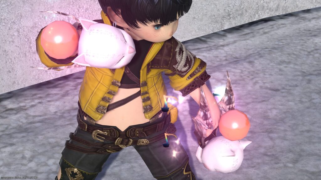 FF14　ミラプリ　光る武器　極王モグル・モグXII世武器　モンク　格闘武器　モグルモグフィスト　見た目　発光エフェクト