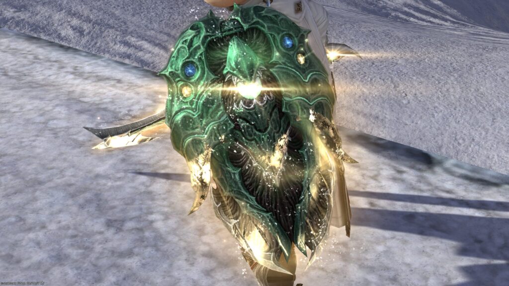 FF14　ミラプリ　光る武器　極エメラルドウェポン破壊作戦　ナイト　剣　盾　スマラグディン・バスタードソード、スマラグディン・シールド　見た目　発光エフェクト