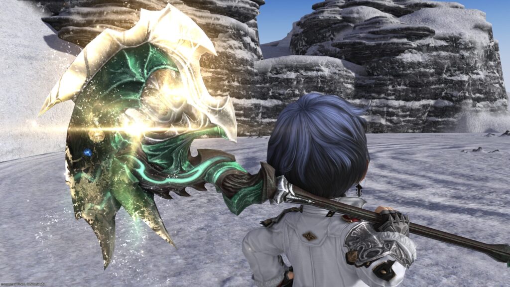 FF14　ミラプリ　光る武器　極エメラルドウェポン破壊作戦　戦士　斧　スマラグディン・バトルアクス　見た目　発光エフェクト