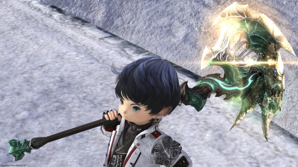 FF14　ミラプリ　光る武器　極エメラルドウェポン破壊作戦　戦士　斧　スマラグディン・バトルアクス　見た目　発光エフェクト