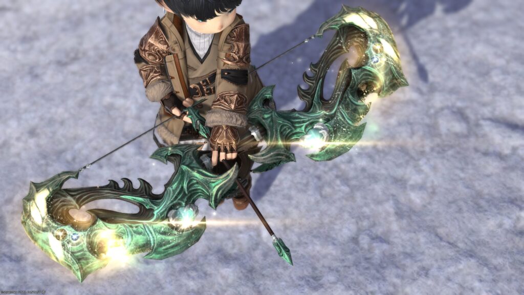 FF14　ミラプリ　光る武器　極エメラルドウェポン破壊作戦　吟遊詩人　弓　スマラグディン・ロングボウ　見た目　発光エフェクト