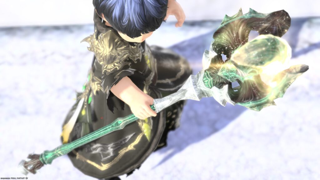 FF14 ミラプリ 光る武器 極エメラルドウェポン破壊作戦 黒魔導士 呪具 スマラグディン・ロッド 見た目 発光エフェクト
