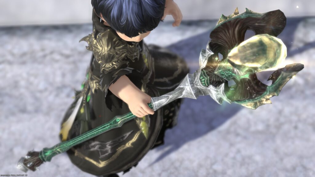 FF14 ミラプリ 光る武器 極エメラルドウェポン破壊作戦 黒魔導士 呪具 スマラグディン・ロッド 見た目 発光エフェクト